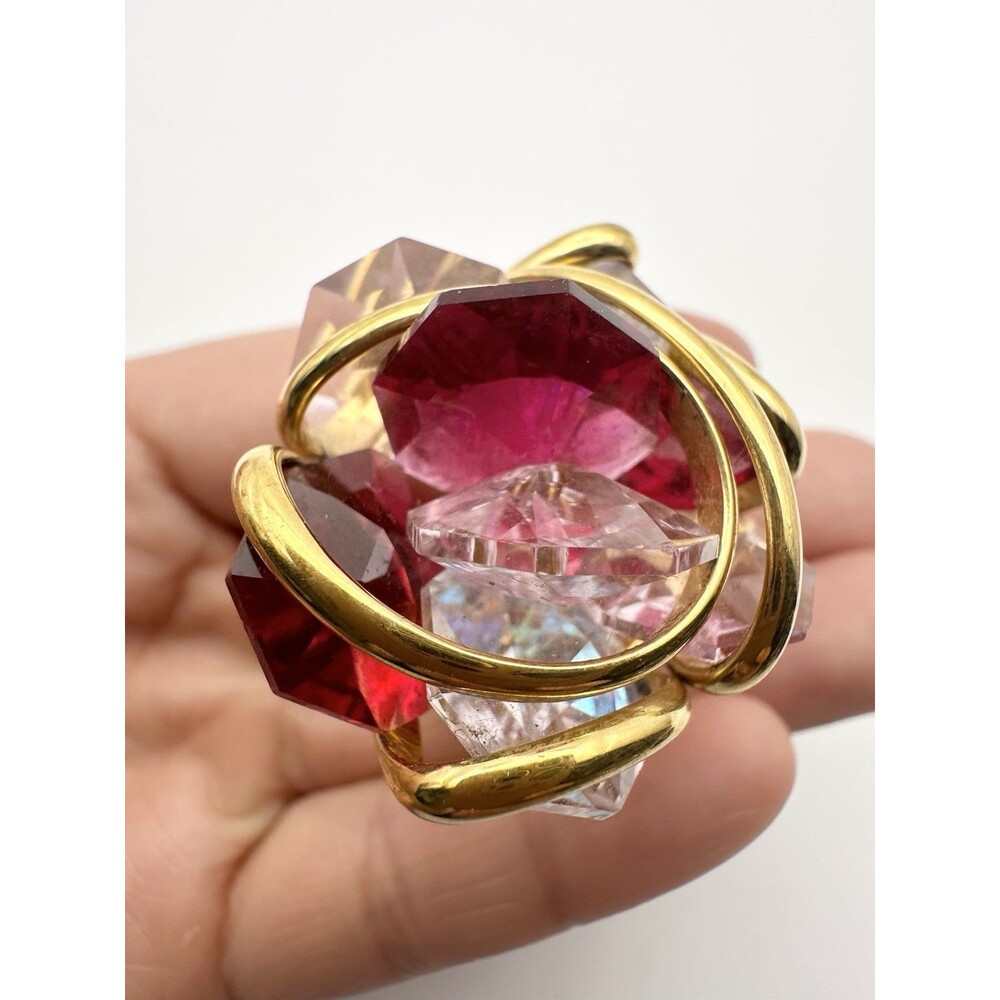 Artisan Andrea Marazzini Flower Crystal Ring Statement Size 7 Gold Plated